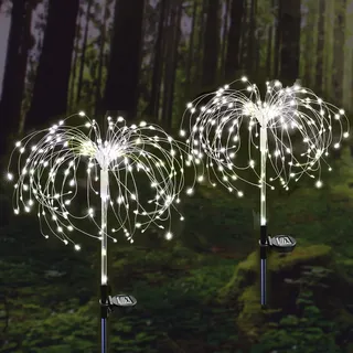 ZVO Solarlampe für Außen Garten, 2 Stück 120 LED Solar Feuerwerk Licht Deko, 2 Modi Farbiges Solarleuchten Gartenstecker mit Farbwechsel LED Wetterfest Gartenleuchte für Aussen Patio (Weiß)