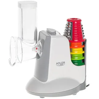 ADLER EUROPE Gemüseschneider AD 4815 LG elektrische Küchenreibe mit 5 Trommeleinsätzen, 150 W, Gemüsezerkleinerer, Käsereibe, Obstschneider, Reibe für Salat weiß weiß