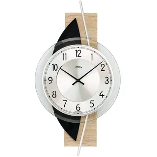 AMS 9551 Wanduhr Quarz Analog Modern Holz Sonoma Optik mit Schiefer und Glas