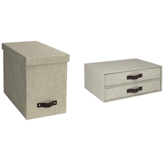BIGSO BOX OF SWEDEN JOHAN Hängeregisterbox mit Deckel – beige & BIRGER Schubladenbox für Dokumente und Bürobedarf – Schreibtisch Organizer mit 2 Schubladen – beige