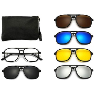 YXRRVING Magnetische polarisierte Sonnenbrille, 6-in-1, für Herren und Damen, polarisierte Clip-Brille auf Magnetbrille, Z6J0, Spiegel, Nacht, V, optischer Retro-Sport, Stil B, Einheitsgröße - Einheitsgröße