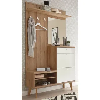 Garderobe "Helge" in weiß und Eiche Riviera Kompaktgarderobe Skandi 110 x 200 cm - Braun/Hellbraun/Weiß