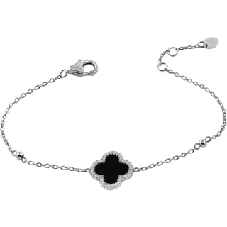 Armband FIRETTI "Schmuck Geschenk Silber 925 Armschmuck Armkette Ankerkette Kleeblatt", schwarz (silberfarben, kristallweiß, schwarz, kristallweiß, schwarz), Armbänder, Damen, 18cm, Silber 925 (Sterlingsilber), Armband, mit Zirkonia (synth.), Onyx