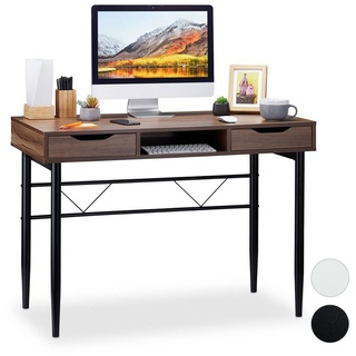relaxdays Schreibtisch Schreibtisch mit Schubladen, Holz / Schwarz braun|schwarz