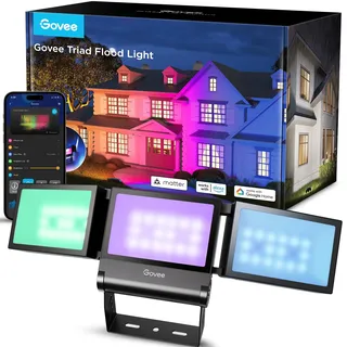 Govee Outdoor Triade LED Strahler, RGBIC Fluter Außen mit 4500LM Warmweiß und Kaltweiß, Aluminiumlegierung, IP66 Wasserdicht, Smart Flood Lights Funktioniert mit Matter, Alexa & Google Assistant