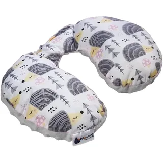 Medi Partners NACKENKISSEN Kinder Nacken Nackenstütze 100% Baumwolle/Minky Baby Nackenhörnchen für auto Kinderwagen autofahrt reisen Schlaf Hals kissen Schlummerrolle (graue Igel mit grauen Minky)