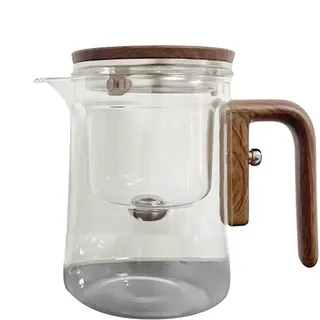 Tee-Ei Teekanne Glas – Glas-Teekanne für losen Tee | Transparente Teeblätter Filterkaraffe mit Holzgriff | auslaufsicherer Teekessel für Schule, Wohnung & Zuhause