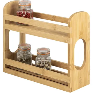 eluno Gewürzregal mit 2 Etagen für Küchenschränke, ausziehbar, leichte Montage - zum Kleben oder Bohren, Küchenorganizer zur Aufbewahrung von Gewürzen, Kräutern, Tee und Ölflaschen, 29 x 10 x 24,5 cm