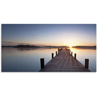 Glasbild ARTLAND "Sonnenstrahlen - Sonnenuntergang" Bilder Gr. B/H: 100 cm x 50 cm, Gewässer, 1 St., blau Glasbilder in verschiedenen Größen