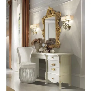 JVmoebel Schminktisch Barocke Kommode mit Spiegel und Hocker in Weiß und Gold (2-St), Made in Europa weiß