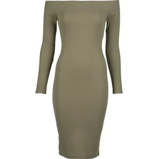 URBAN CLASSICS Off Shoulder Rib Langarmkleid Tini Olive XL