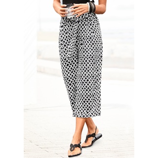 Culotte LASCANA Gr. 40, N-Gr, schwarz-weiß (schwarz, sand, bedruckt) Damen Hosen Strandhosen mit Alloverdruck, 78-Hose, Stoffhose