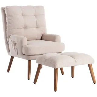 OKWISH Loungesessel Relaxsessel (Liegesessel 5 Stufen, 2-St., Ohrensessel mit Hocker), mit verstellbarer Rückenlehne beige