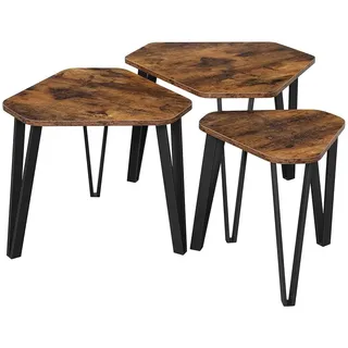 VASAGLE Nachttisch 3er Set Braun-Schwarz