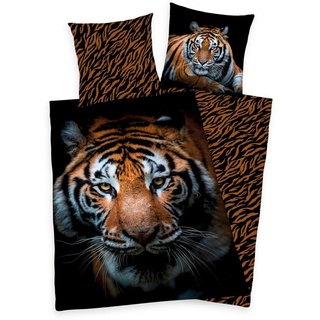 Herding Kinderbettwäsche Wende Bettwäsche Set mit Tiger 135 x 200 cm 80 x 80 cm 100% Baumwolle