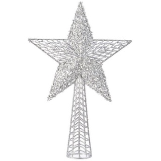 Kaemingk Christbaumspitze Christbaumspitze Stern Kunststoff 37 x 25 cm Gold / Silber Pailletten, Farbe: Silber mit Glitter/Glitzer/Pailletten, LBH ca. 37x25x7,5cm silberfarben