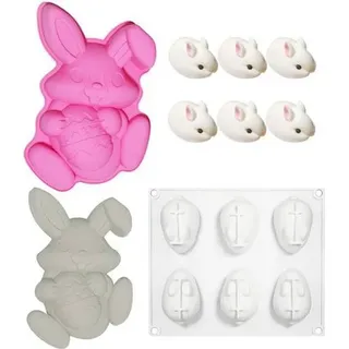 2 Stück Hase Kuchenform Silikon, Backform Hase Kuchenform Silikon, Ostern Hases Silikon Kuchenbackform, 3D Osterhasen-Seifenformen Zum Backen