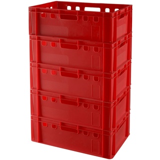 5 Stück E2 Kisten 60 x 40 x 20 cm Fleischkiste Lagerkiste Metzgerkiste in rot