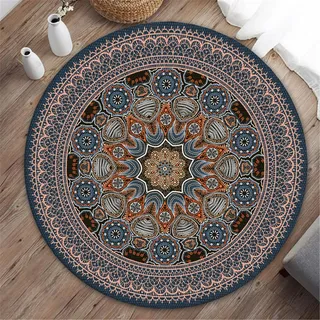 Highdi Teppich Rund 40cm/60cm/80cm/100cm/120/140cm Klassiker Böhmen rutschfest Schlafzimmer Teppiche Innenbereich Runder Teppich Teppiche für Wohnzimmer Kinderzimmer Büro (40cm,Exotisch)