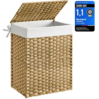 SONGMICS Wäschekorb schmal, 90 L, aus synthetischem Rattan, faltbar