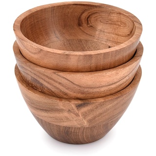 EDHAS Handmade Acacia Wood Bowl Set of 3 For Nuts, Candy, Appetizer, Snacks, Olive and Salsa Ideal for Dinner Parties & Family Gatherings (12.7cm x 12.7cm x 6.35cm)