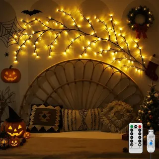 144 LED Weidenzweig-Lichterkette mit 8 Modi, USB & Fernbedienung, leuchtende Wanddeko für Weihnachten, Halloween, Wohnzimmer & Schlafzimmer