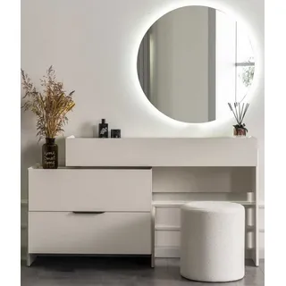 JVmoebel Schminktisch Schminktisch Spiegel Hocker Stil modern Farbe beige neu bequem Glas beige