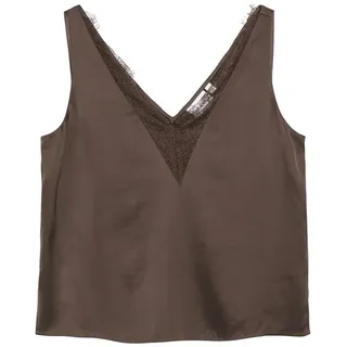 Comma, Bluse V-Ausschnitt mit Spitze Braun 42