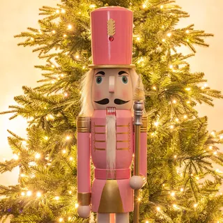 KI Store 120 cm Weihnachten Nussknacker rosa Lebensgröße Groß XXL Holz Nussknacker Figur Weihnachtsdekoration (Pink)