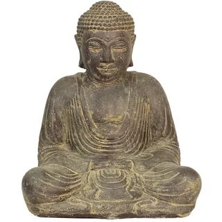 Oriental Galerie Japan Buddha Figur sitzend Skulptur Lotussitz Meditationsgeste Stein Lavasand Bali Steinfigur Garten Deko 30 cm