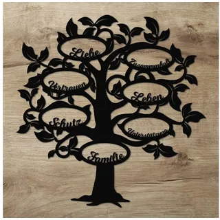 Namofactur 3D-Wandtattoo Holz Wandbild 'Familie Baum' Wanddeko, Wanddekoration Familien Stammbaum, Wandgestaltung für dein Wohnzimmer schwarz