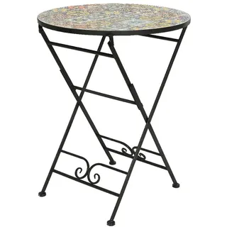 NO DISPONIBLE 83279 Tisch aus Eisen, mit Porzellan-Mosaik in Farben, kombiniert mit schwarzem Muster, für den Außenbereich, 76 cm, Durchmesser 60 cm MOSAICO Modell Praga FÜR DEN AUSSEN, bunt