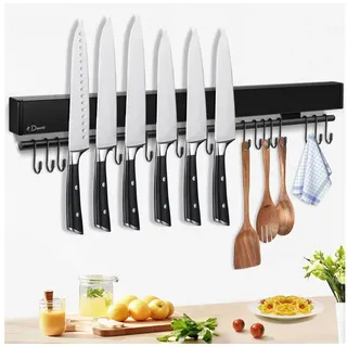 Dmore Wand-Magnet Messer-Leiste Magnetleiste Messer 59 cm mit 15 Haken schwarz magnetisch schwarz