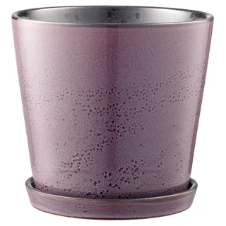 BITZ Blumentopf/Kräutertopf, Übertopf aus Keramik für Blumen und Kräuter, Durchm. 14 cm, Lila/Schwarz