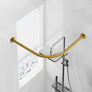 Duschstange L Form Ohne Bohren, Gebogen Eckduschstange Edelstahl, Duschstange Für Duschvorhang, Für Badezimmer Badewanne Umkleidekabine, Gold(Size:70 * 70CM,Color:Gold)
