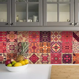 Ambiance Sticker Selbstklebende Aufkleber, Wanddekoration, Fliesenaufkleber für Badezimmer und Küche Azulejos Zementfliesen Cipriano - 24 Stück Aufkleber 10 x 10 cm