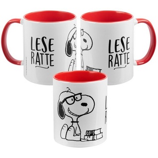 United Labels® Tasse The Peanuts Tasse Snoopy - Leseratte Kaffeetasse Rot Weiß 320 ml, Keramik weiß