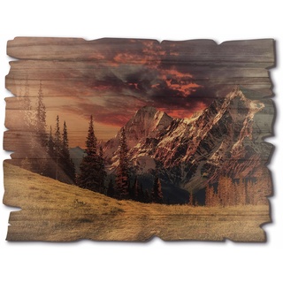 Artland Holzbild Alpines Hochland, Landschaftsbilder, (1 St.) B/H/T: 40 cm x 30 0,6 rot Bilder Wohnaccessoires