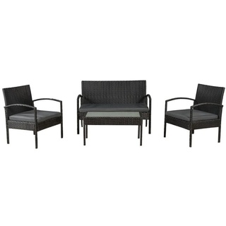 Juskys Gartenlounge-Set »Trinidad«, (Set, 5-tlg., Sitzgruppe), Polyrattan Balkonmöbel-Set mit Tisch, Sofa & 2 Stühlen – Sitzgruppe für 4 Personen Schwarz mit Auflagen in Dunkelgrau grau|schwarz