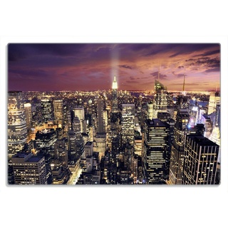 Wallario Frühstücksbrett New York bei Nacht - Panoramablick über die Stadt, (inkl. rutschfester Gummifüße 4mm, 1-St), 20x30cm schwarz