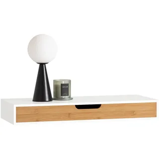 SoBuy Wandregal mit Schublade - Modernes Regal Wand für Flur, Wohnzimmer & Schlafzimmer - Weiß & Natur 60x24x8cm FRG93-WN