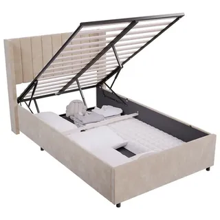 Juskys Polsterbett Savona 120 x 200 cm Beige mit Matratze H3