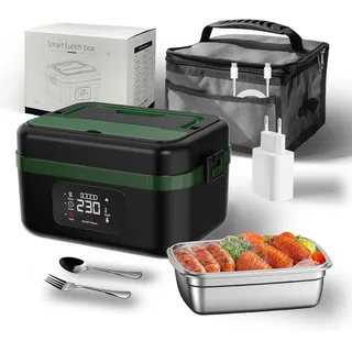 Elektrische Lunchbox mit Akku, 60W Thermo Lunchbox, 1L Edelstahl Lunch Box Tragbarer Essenswärmer mit 16,000mAh Batterie, Timer, USB Aufladbar, Grün - Grün