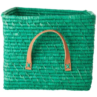 RICE Rice Aufbewahrungskorb Einfarbig mit Lederschlaufen, L30 x B30 x H25cm, grün