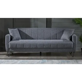 3-Sitzer Sofa Bolerno Couch mit Bettfunktion Bettkasten in grau 216x85 cm