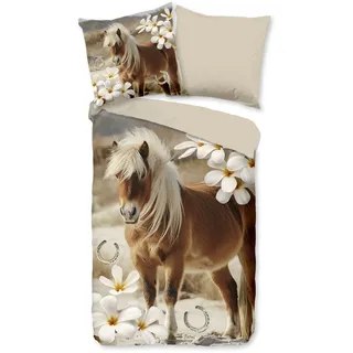 PURE luxury collection Fabi Pferd/Blume Beige 135 x 200 cm + 80 x 80 cm