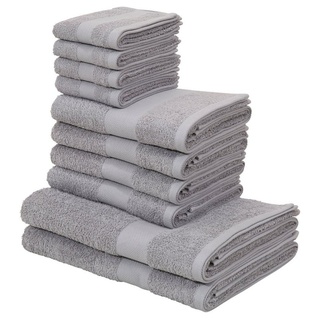 my home Handtuch Set »Melli«, Walkfrottee, (Set, 10-tlg), Handtuchset in dezenten Farben, Baumwoll-Handtücher grau