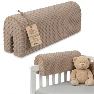 Totsy Baby Bettkantenschutz für Kinderbetten Minky 70 cm - Schutz für Bettrahmen Baby Bett rausfallschutz für boxspringbett bettgitter mit Minky Bezug Kantenschutz Kinder Babybett Oeko-Tex Beige