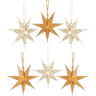 BRUBAKER Papiersterne 6 Weihnachtssterne - 20 cm Faltsterne Weihnachten - Papier Sterne, Großer Christbaumschmuck für Weihnachtsbaum und Fenster Dekoration goldfarben