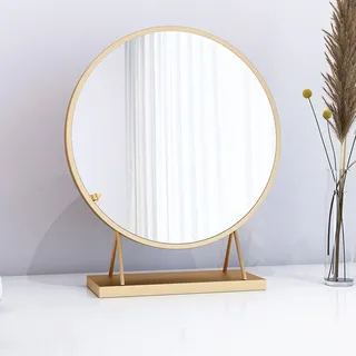 Tischspiegel, Aufsatzspiegel, Tisch-Kosmetikspiegel, Runder Schminkspiegel, Badezimmer-Schlafsaal-Kosmetikspiegel, Rasierkosmetikspiegel mit freistehendem HD-Spie(Color:Champagner Gold)